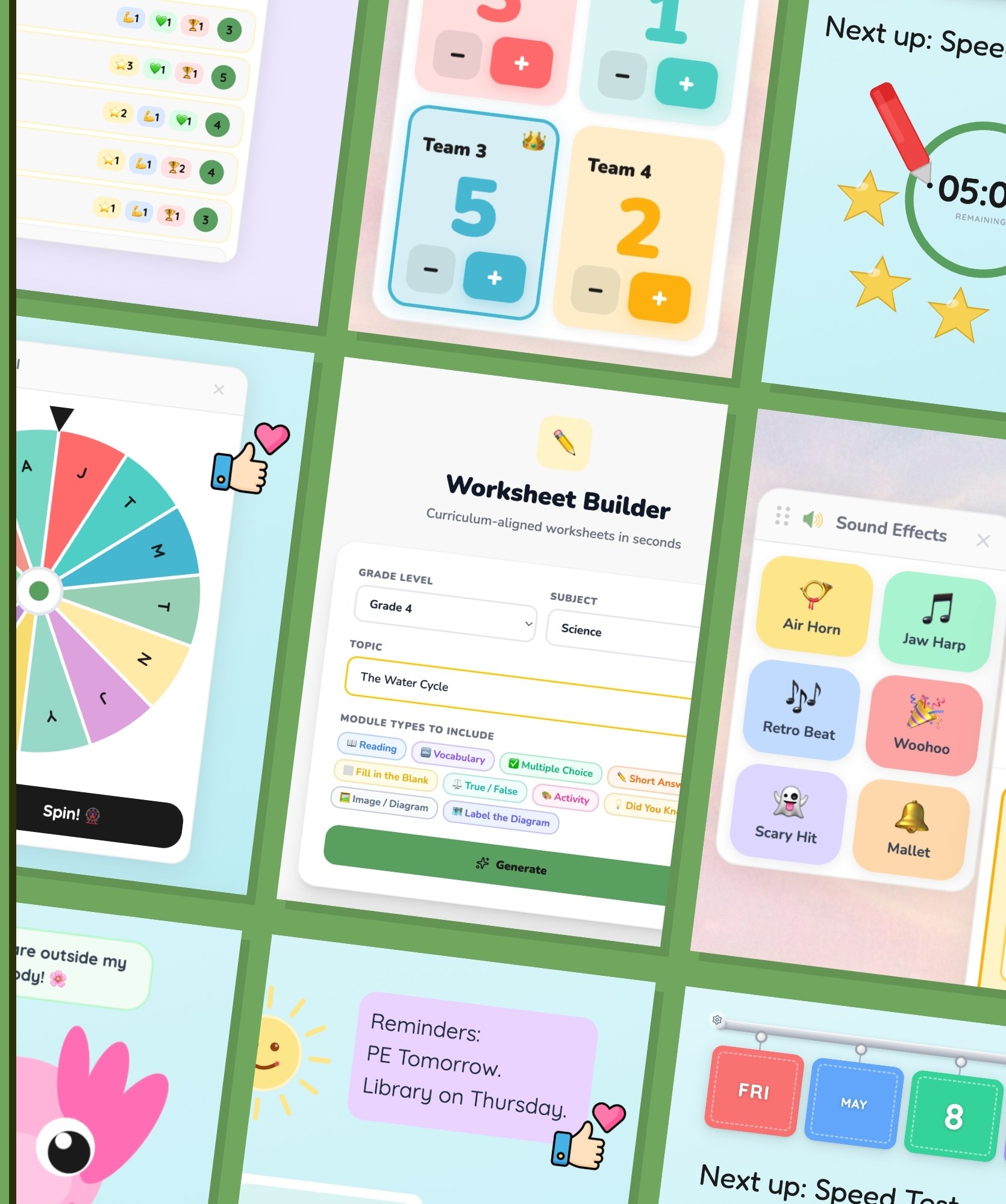 Boardami classroom display screenshots